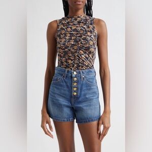 ulla johnson medea floral ruched sleeveless top in Aura Medium